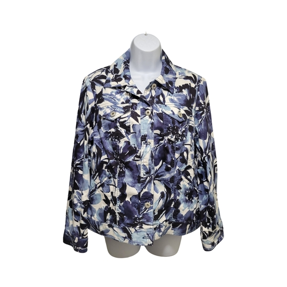 Chico's Jackets & Blazers - Floral Blue and White Women's Denim Top